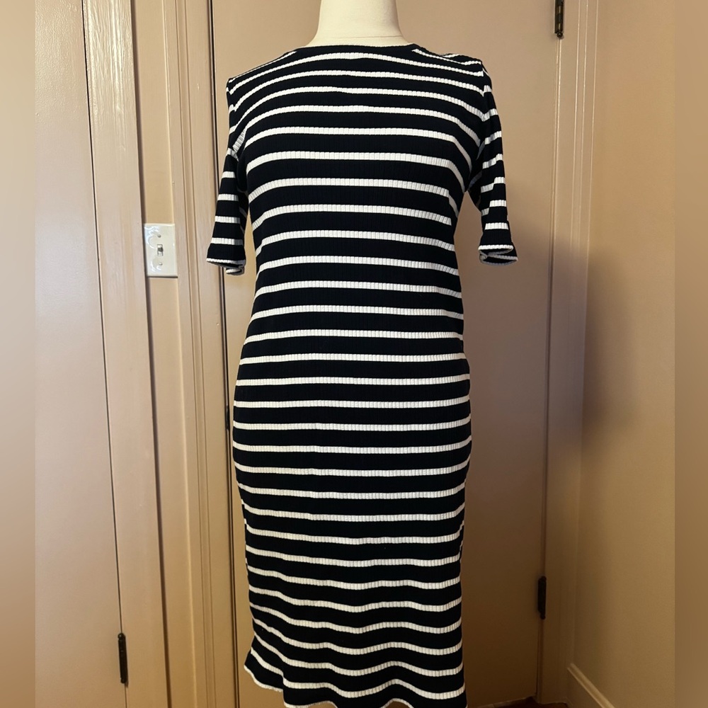 Banana Republic Navy and White Midi Dress XL-tall